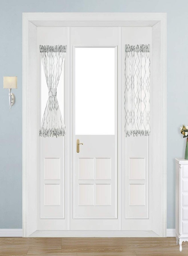 NAPEARL Sidelight Curtains - Geometric Pattern French Door Curtains, Sheer Front Door Curtain, White and Grey Panel, W25 X L40 Inches - Image 1